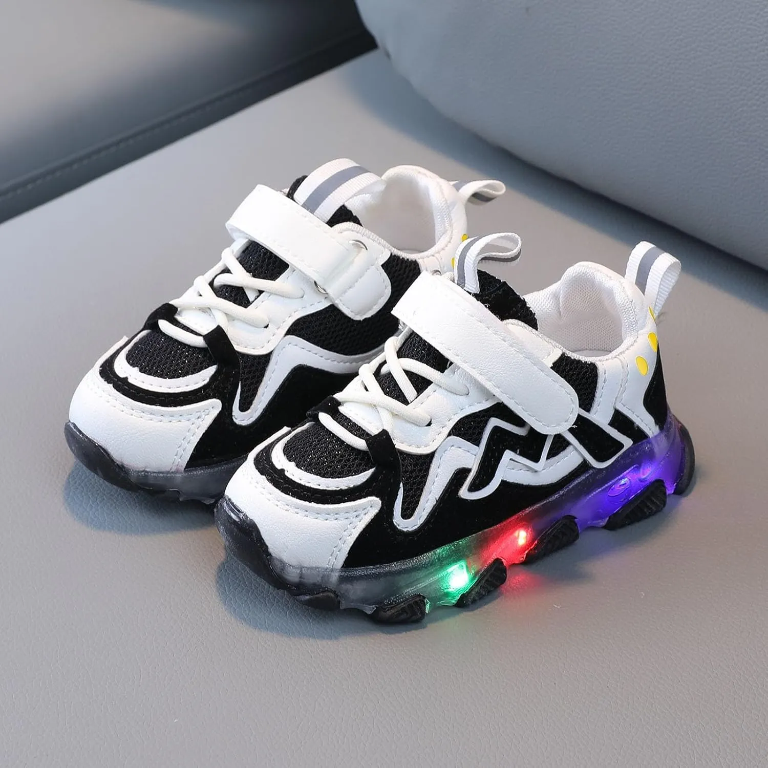 Toddler Boys Girls Light Up Shoes Mesh Lace up Luminous Running Shoes Thick Sole Anti-Slip Flashing Led Sneaker