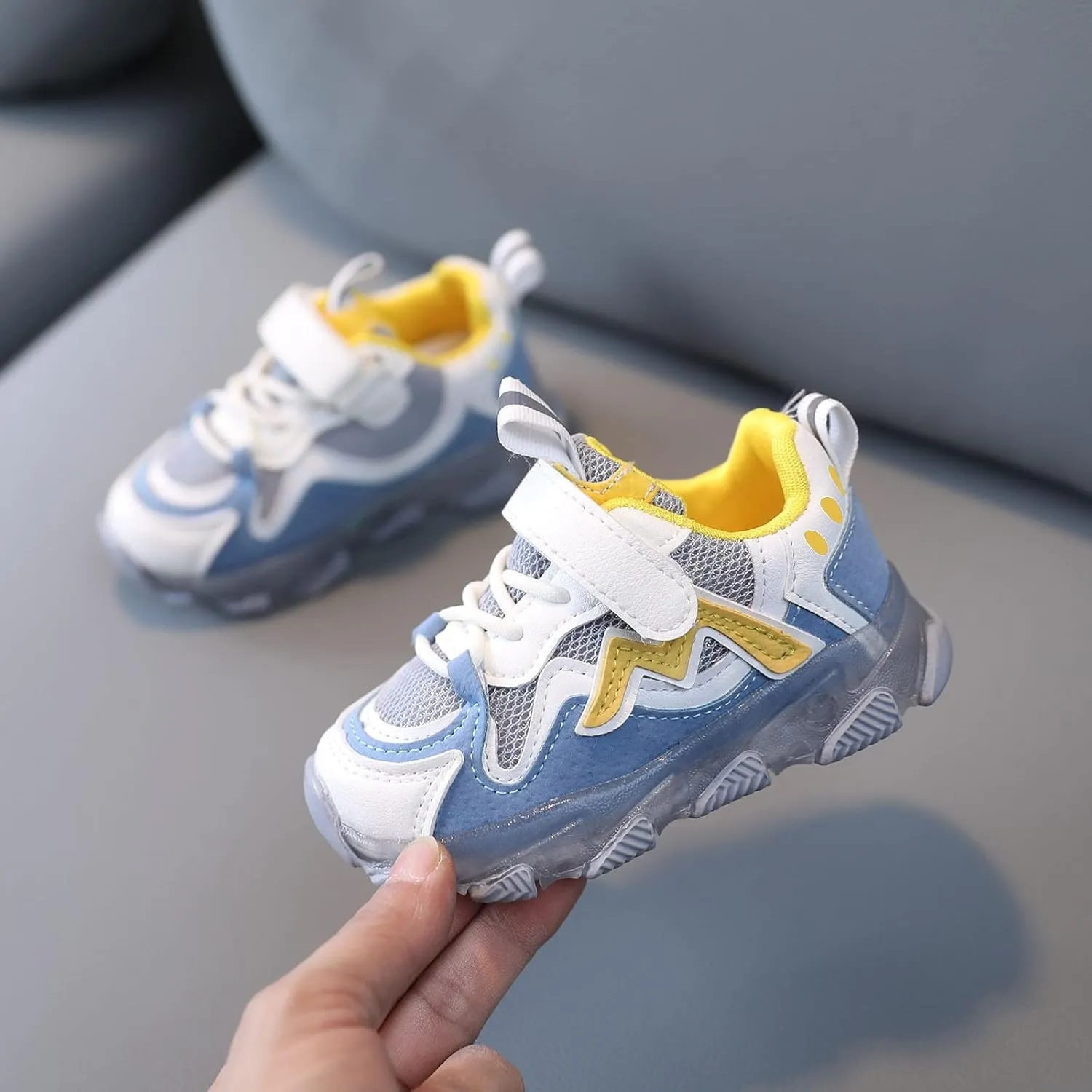 Toddler Boys Girls Light Up Shoes Mesh Lace up Luminous Running Shoes Thick Sole Anti-Slip Flashing Led Sneaker