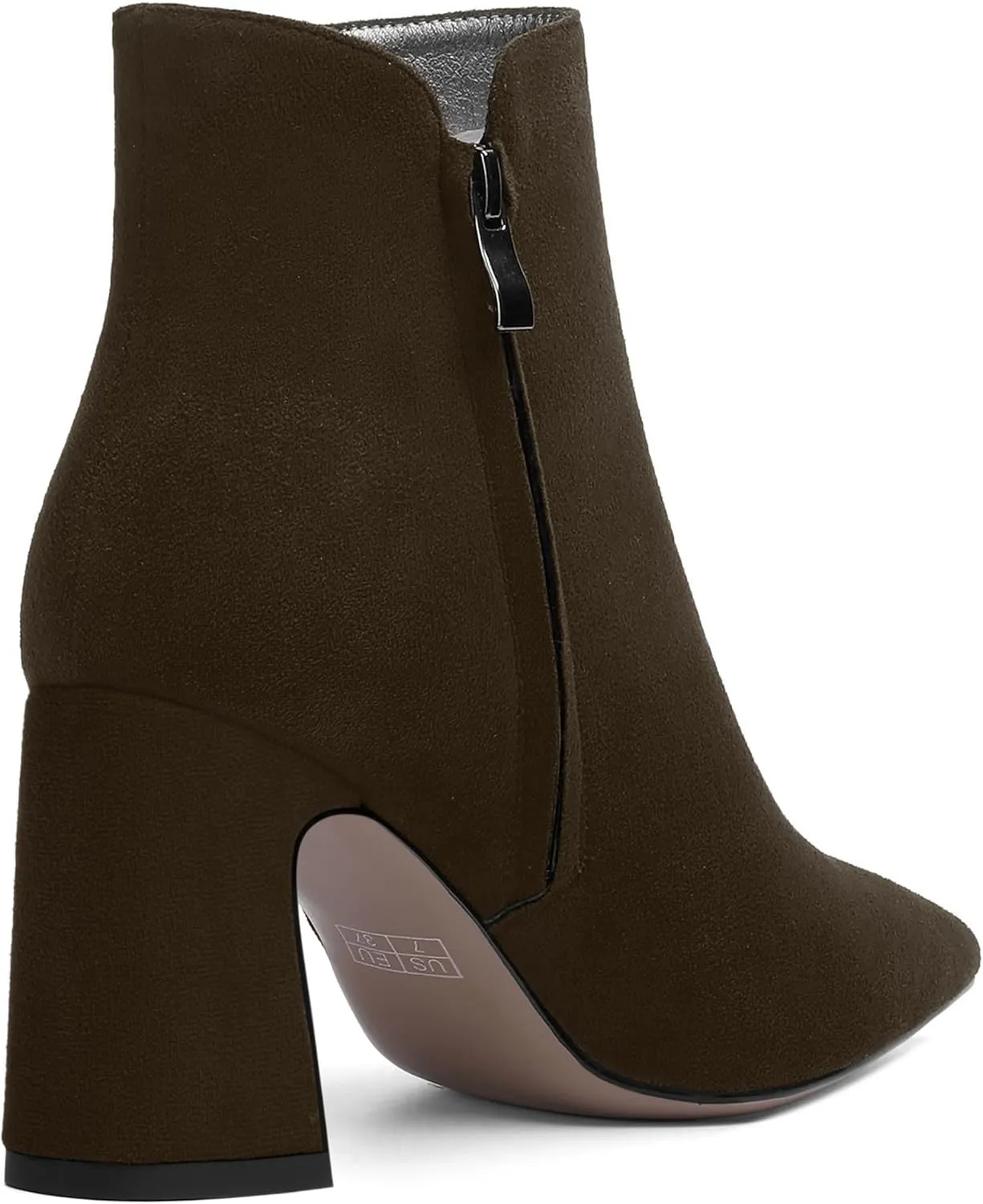 WAYDERNS Womens Suede Solid Zip Pointed Toe All Weather Dating Chunky High Heel Ankle High Boots 3.3 Inch