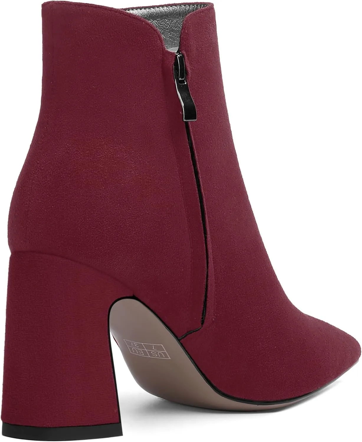 WAYDERNS Womens Suede Solid Zip Pointed Toe All Weather Dating Chunky High Heel Ankle High Boots 3.3 Inch
