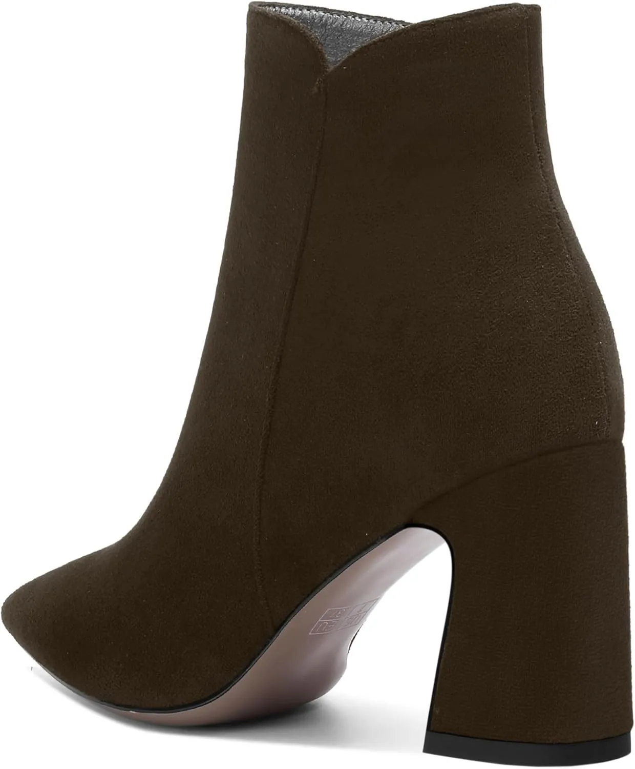 WAYDERNS Womens Suede Solid Zip Pointed Toe All Weather Dating Chunky High Heel Ankle High Boots 3.3 Inch