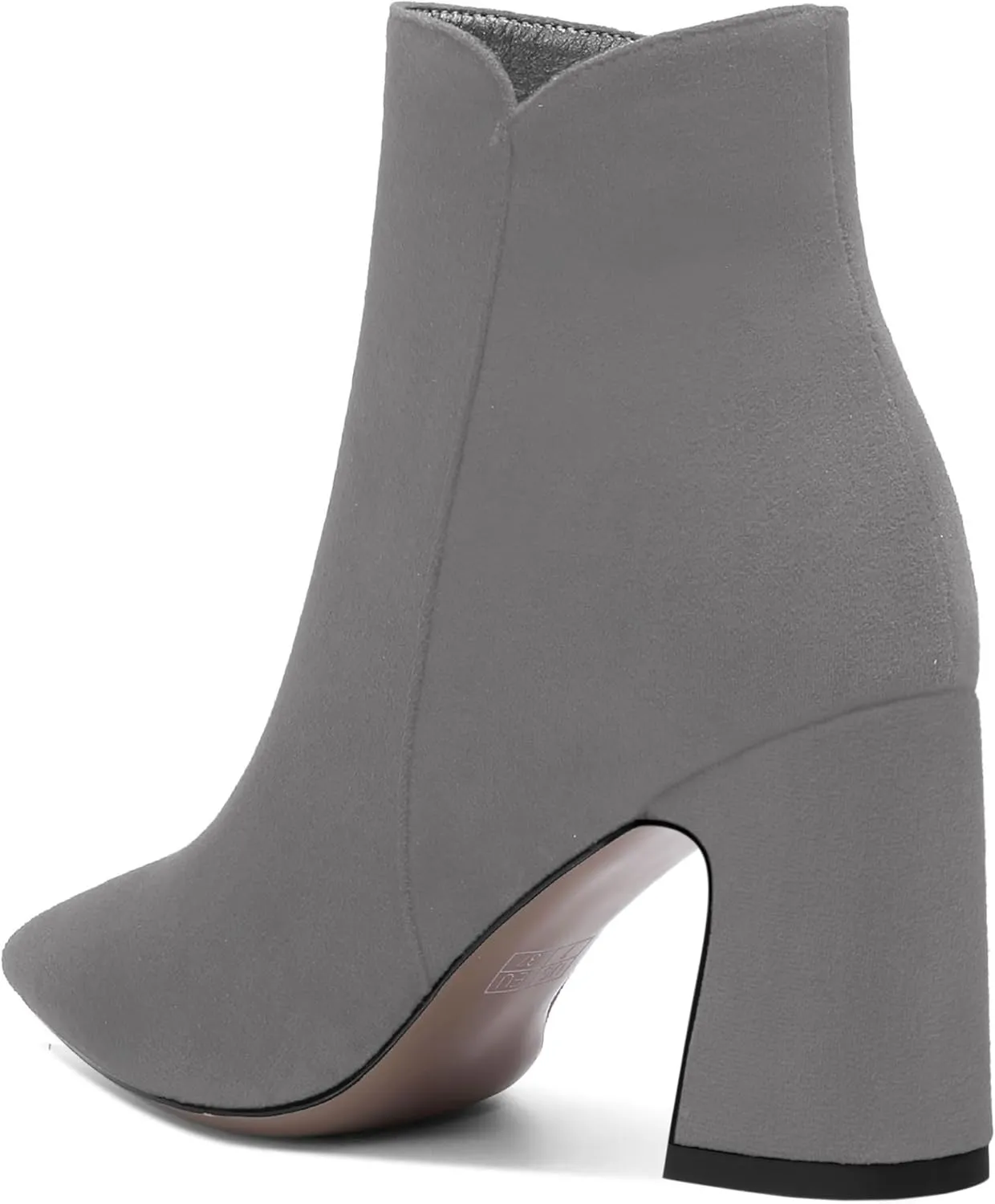 WAYDERNS Womens Suede Solid Zip Pointed Toe All Weather Dating Chunky High Heel Ankle High Boots 3.3 Inch