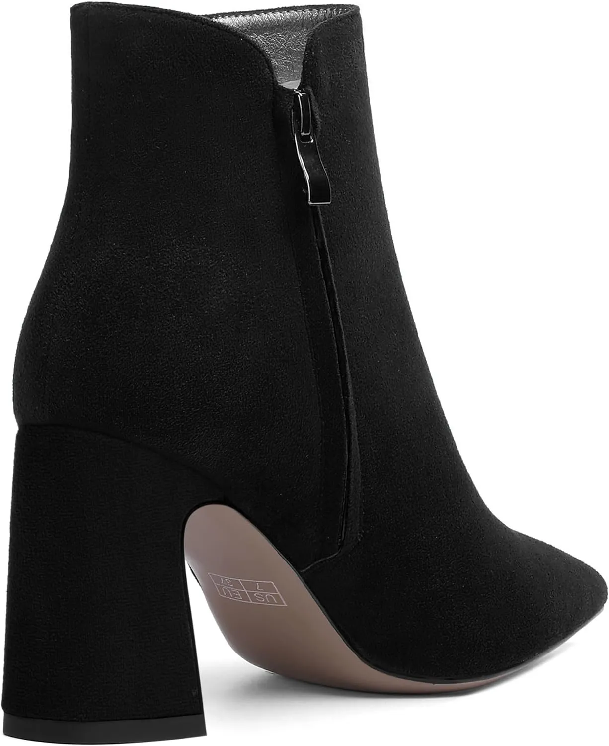 WAYDERNS Womens Suede Solid Zip Pointed Toe All Weather Dating Chunky High Heel Ankle High Boots 3.3 Inch