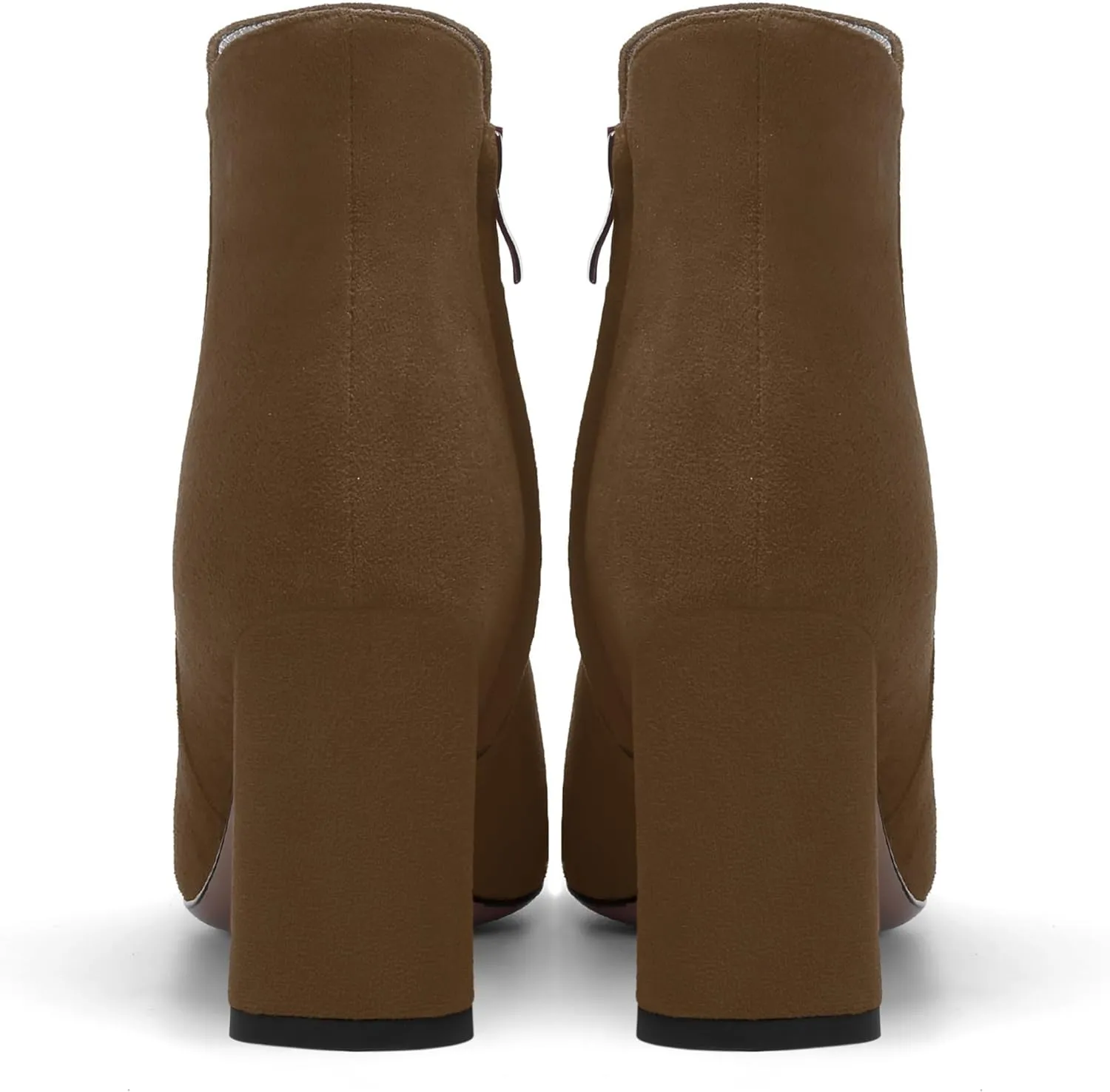 WAYDERNS Womens Suede Solid Zip Pointed Toe All Weather Dating Chunky High Heel Ankle High Boots 3.3 Inch