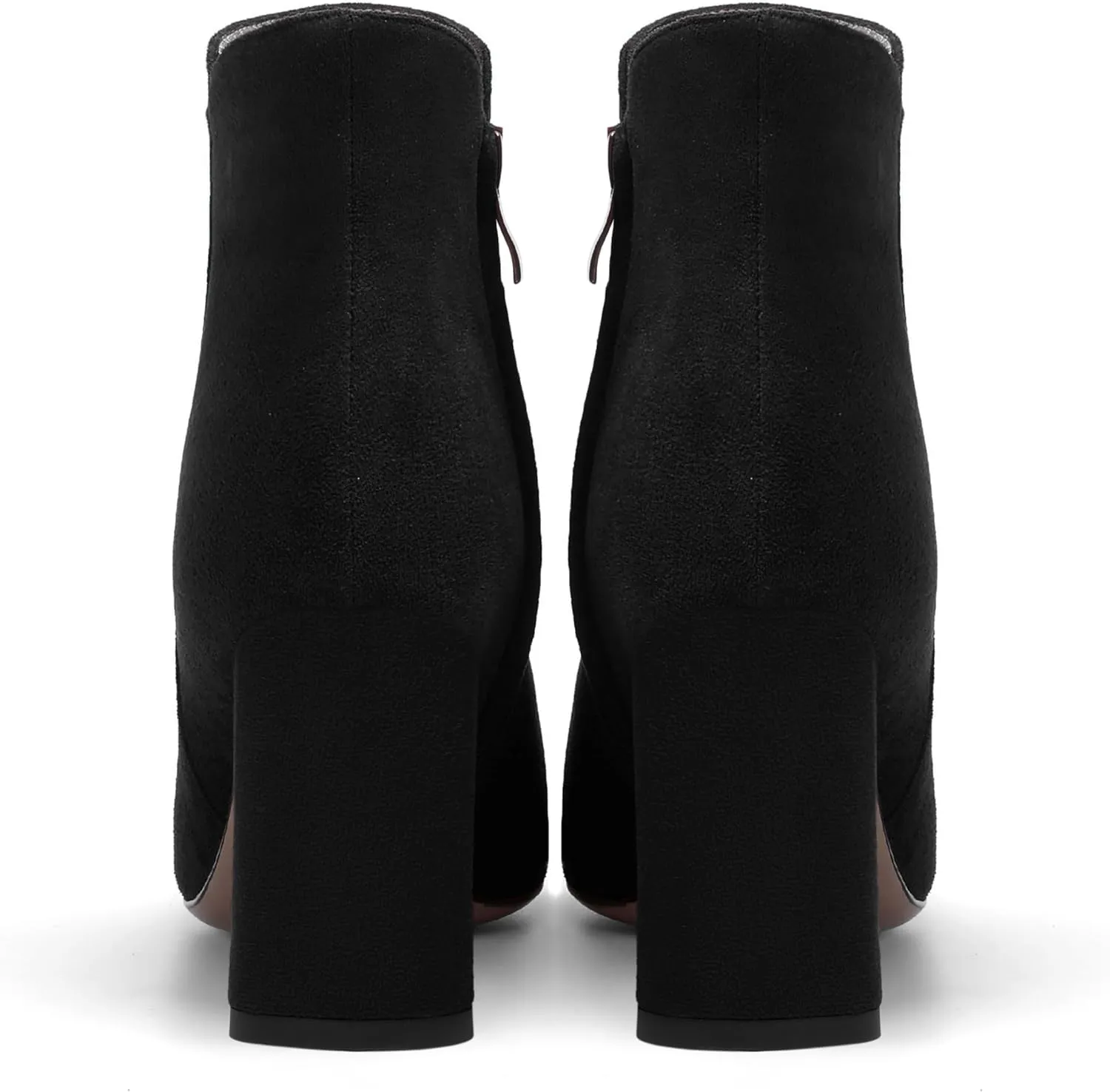 WAYDERNS Womens Suede Solid Zip Pointed Toe All Weather Dating Chunky High Heel Ankle High Boots 3.3 Inch