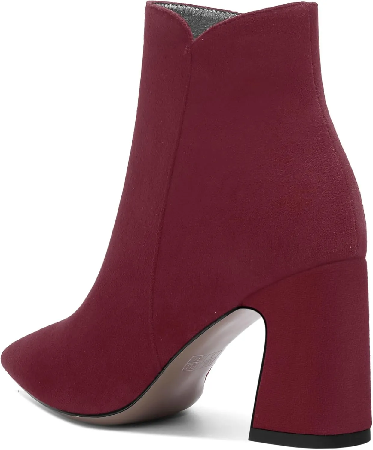 WAYDERNS Womens Suede Solid Zip Pointed Toe All Weather Dating Chunky High Heel Ankle High Boots 3.3 Inch