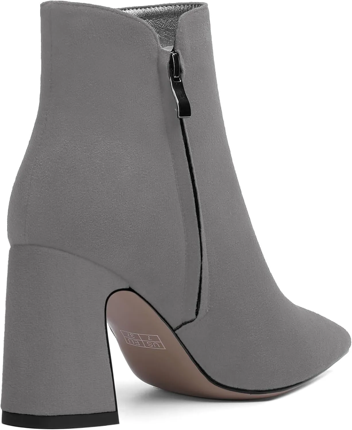 WAYDERNS Womens Suede Solid Zip Pointed Toe All Weather Dating Chunky High Heel Ankle High Boots 3.3 Inch
