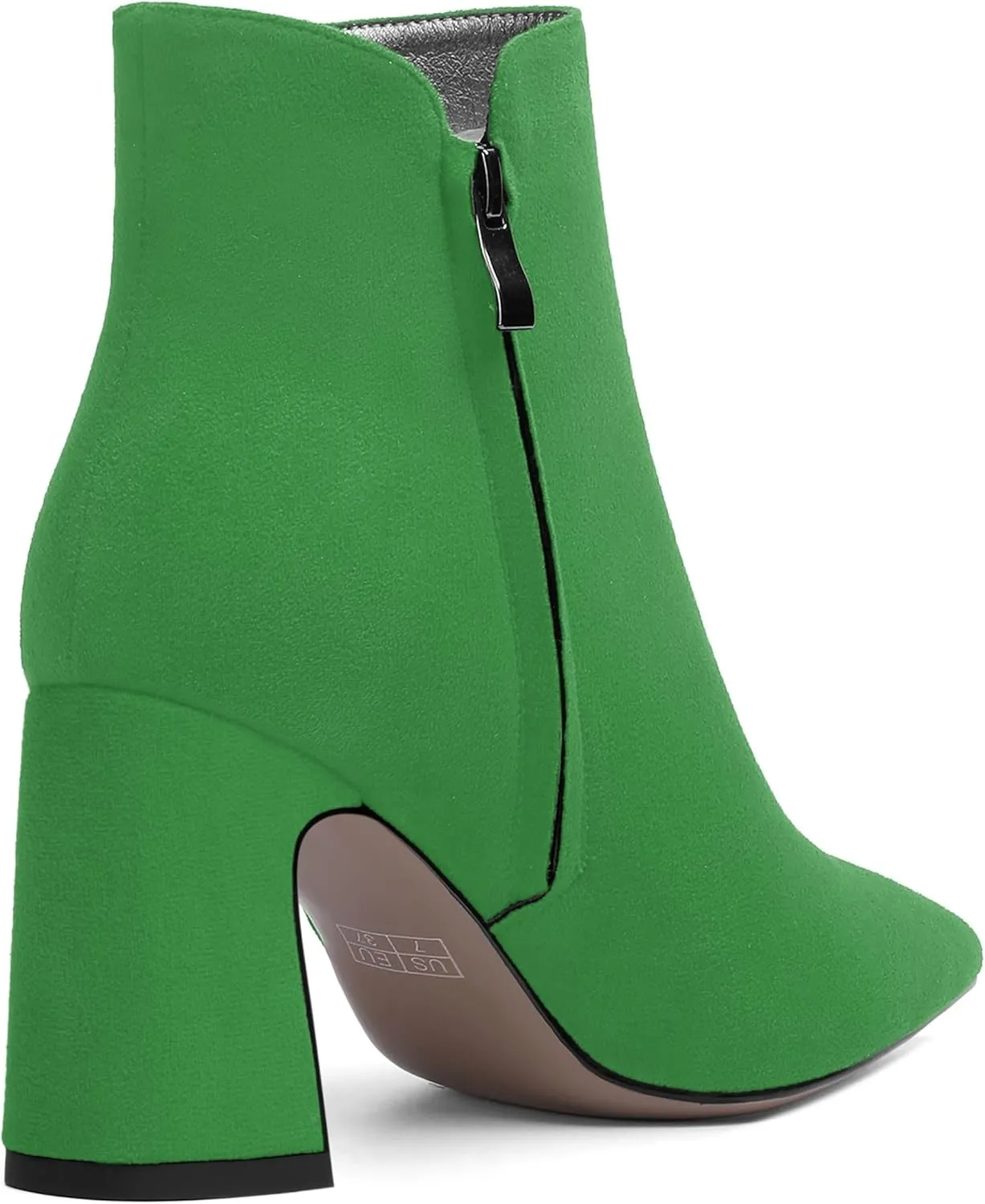WAYDERNS Womens Suede Solid Zip Pointed Toe All Weather Dating Chunky High Heel Ankle High Boots 3.3 Inch