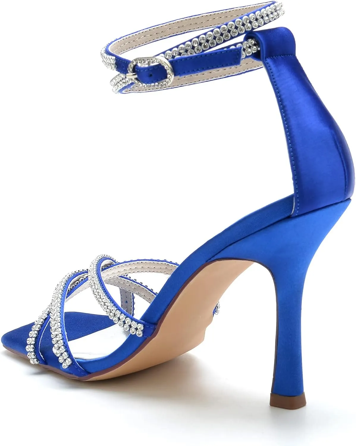 Wedding Bridal Shoes Womens Ankle Strap High Heels Satin Open Toe Stiletto Heeled Sandals Fashion Wedding Dress Pump Shoes 9.5Cm