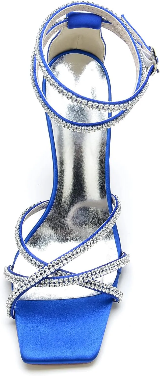 Wedding Bridal Shoes Womens Ankle Strap High Heels Satin Open Toe Stiletto Heeled Sandals Fashion Wedding Dress Pump Shoes 9.5Cm