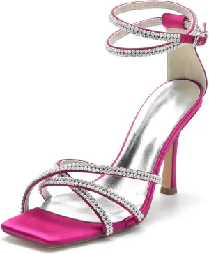 Wedding Bridal Shoes Womens Ankle Strap High Heels Satin Open Toe Stiletto Heeled Sandals Fashion Wedding Dress Pump Shoes 9.5Cm