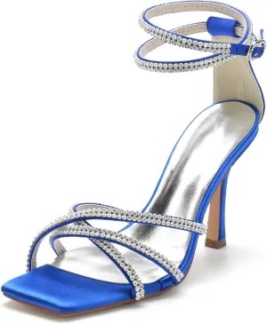 Wedding Bridal Shoes Womens Ankle Strap High Heels Satin Open Toe Stiletto Heeled Sandals Fashion Wedding Dress Pump Shoes 9.5Cm