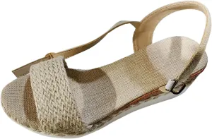 Wedge Sandals for Women 2024 Ladies Fashion Summer Open Toe Straw Rope Upper Buckle Wedge Heel Thick Sole Sandals