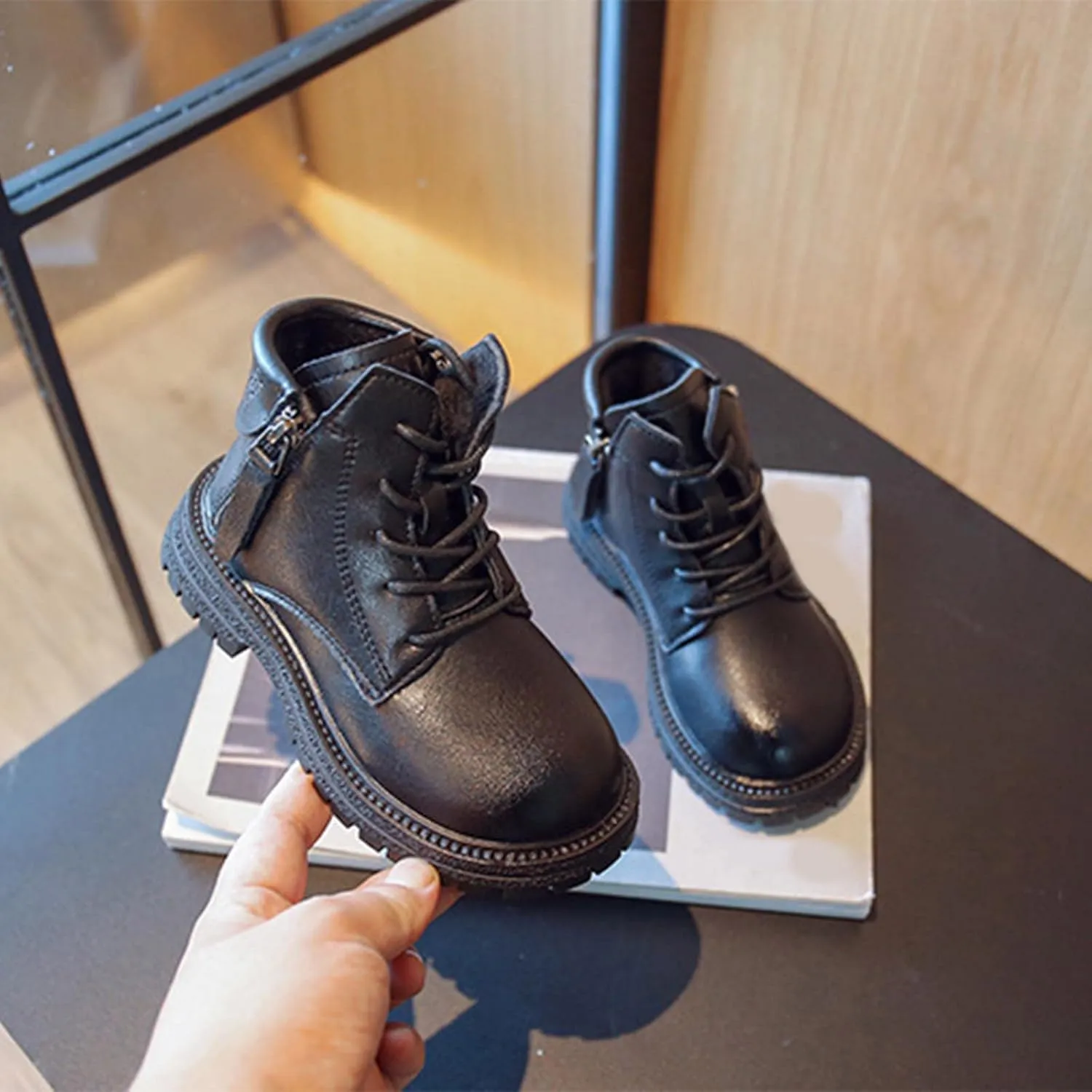 Winter Children Boots Boys And Girls Ankle Boots Round Toe Thick Sole Non Slip Solid Color Warm Neoprene Boots