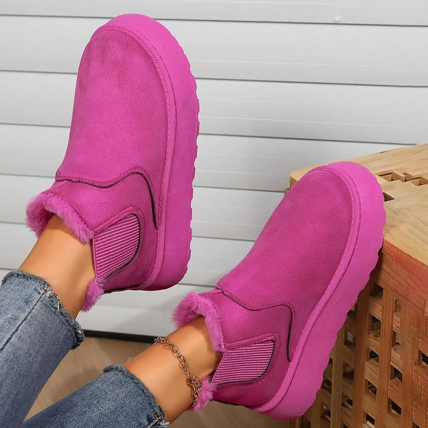 Women Leather Boots Winter Thick Sole With Plush Insulation Short Tube And Cotton Snow Boots Short Snow Boots