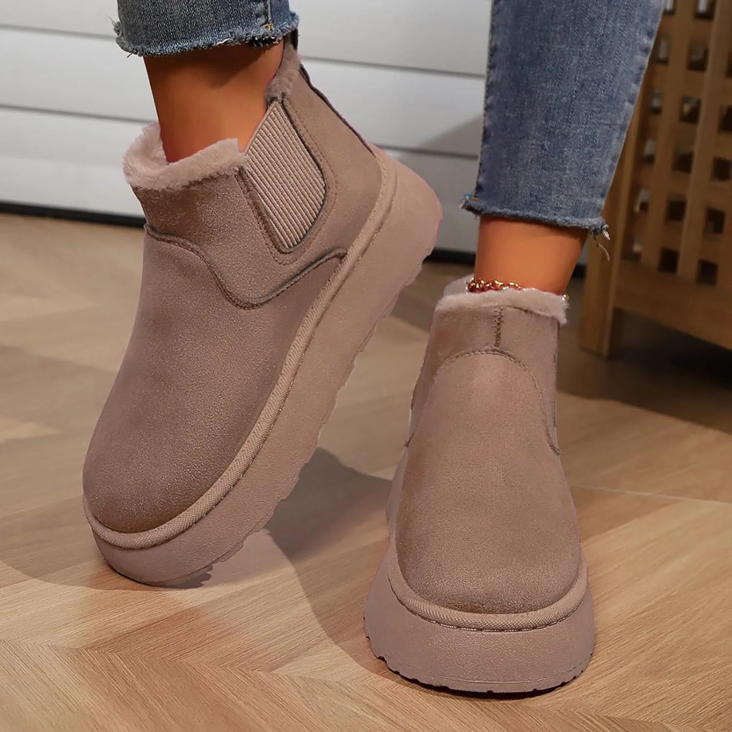 Women Leather Boots Winter Thick Sole With Plush Insulation Short Tube And Cotton Snow Boots Short Snow Boots