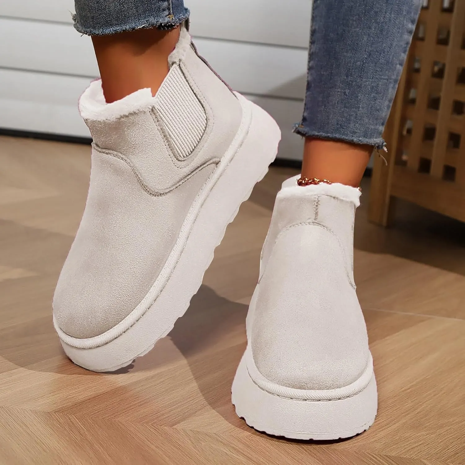 Women Leather Boots Winter Thick Sole With Plush Insulation Short Tube And Cotton Snow Boots Short Snow Boots