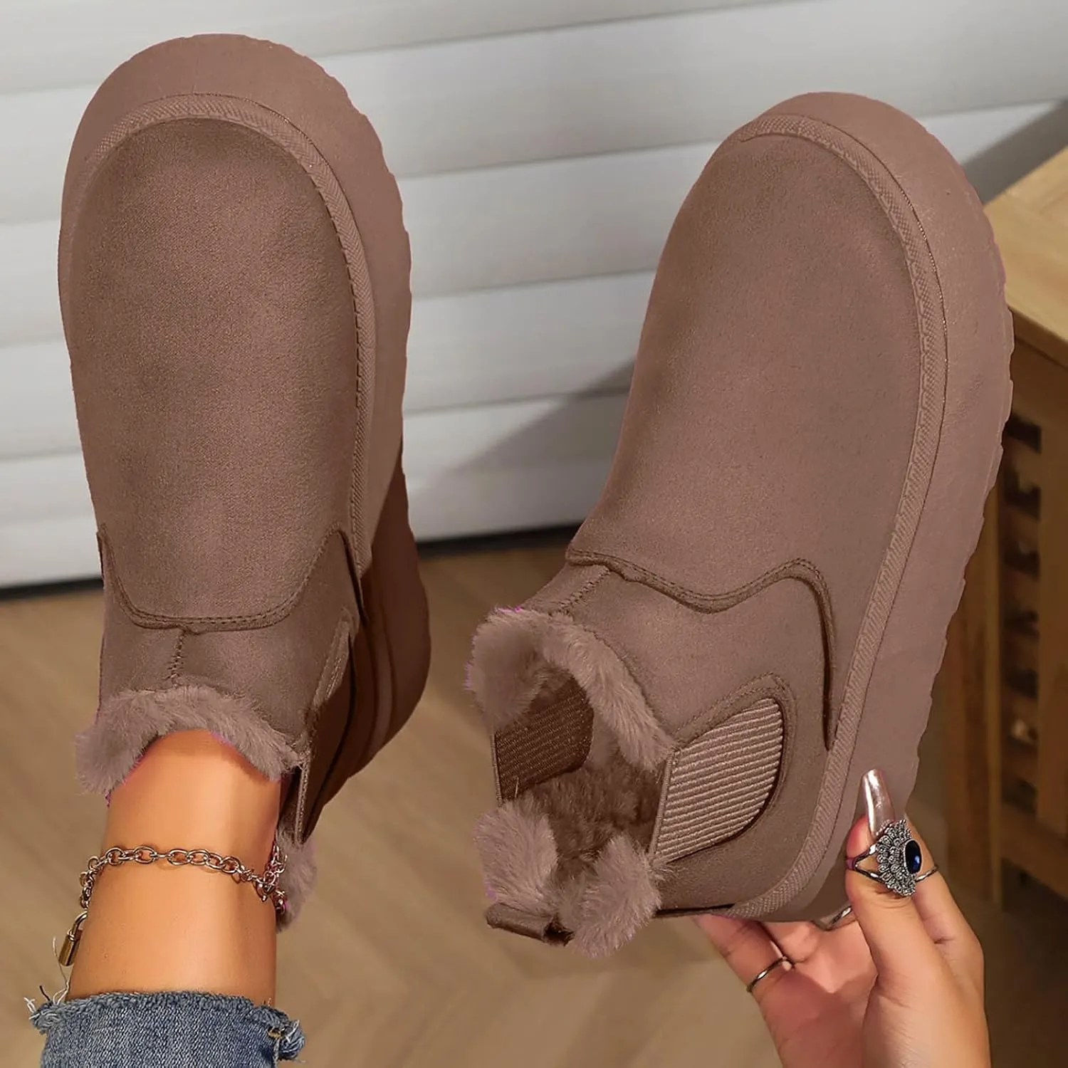 Women Leather Boots Winter Thick Sole With Plush Insulation Short Tube And Cotton Snow Boots Short Snow Boots