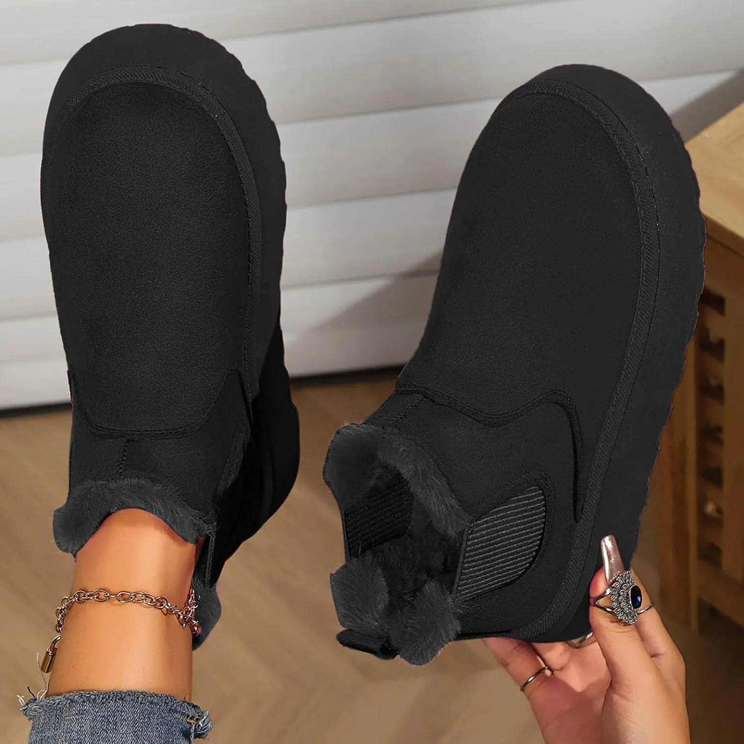 Women Leather Boots Winter Thick Sole With Plush Insulation Short Tube And Cotton Snow Boots Short Snow Boots