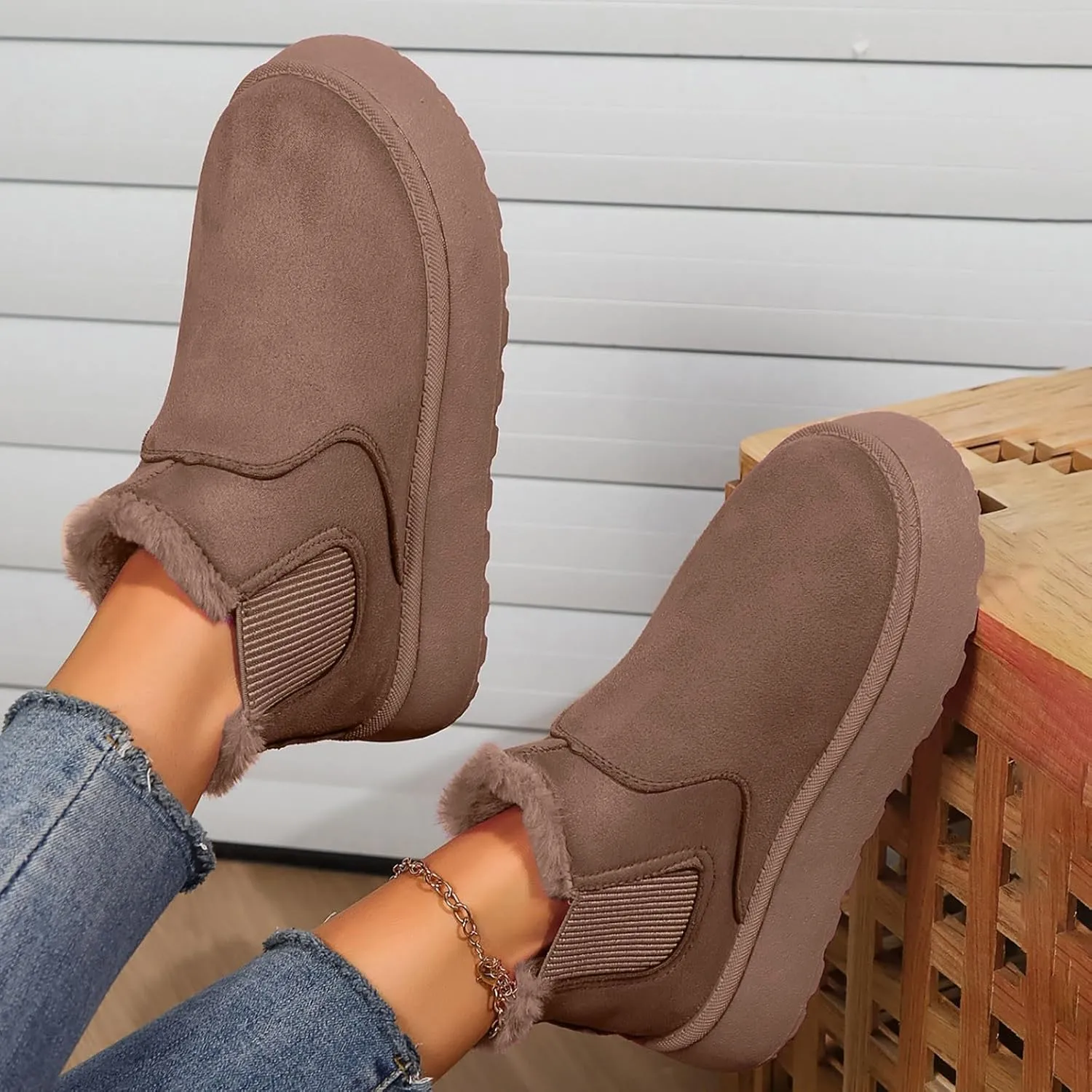 Women Leather Boots Winter Thick Sole With Plush Insulation Short Tube And Cotton Snow Boots Short Snow Boots