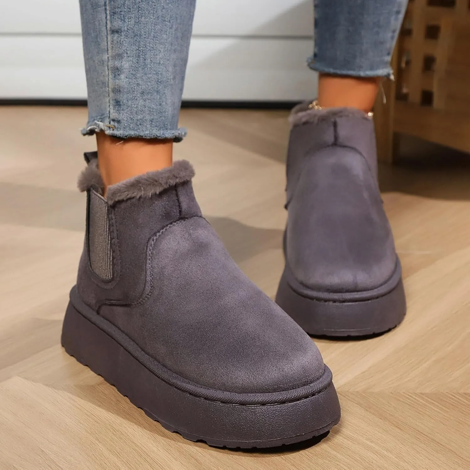 Women Leather Boots Winter Thick Sole With Plush Insulation Short Tube And Cotton Snow Boots Short Snow Boots