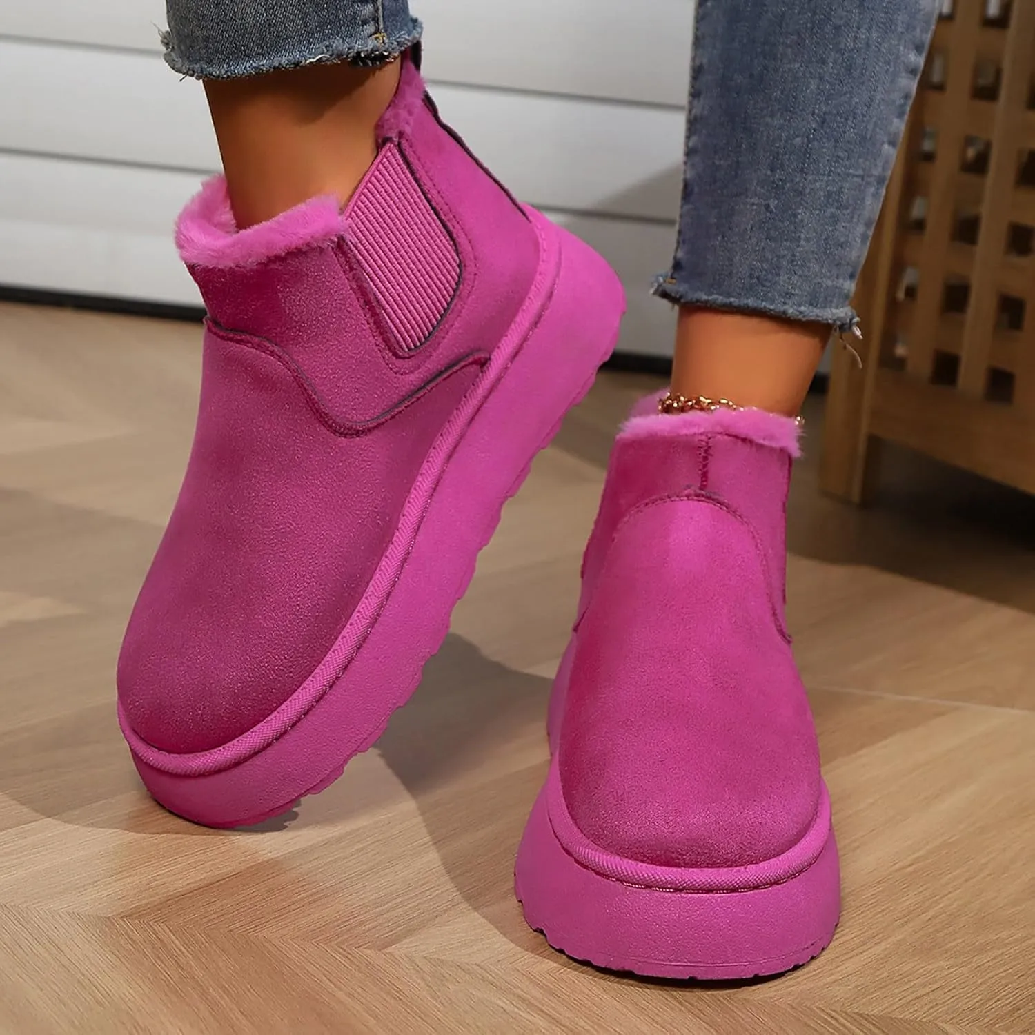Women Leather Boots Winter Thick Sole With Plush Insulation Short Tube And Cotton Snow Boots Short Snow Boots