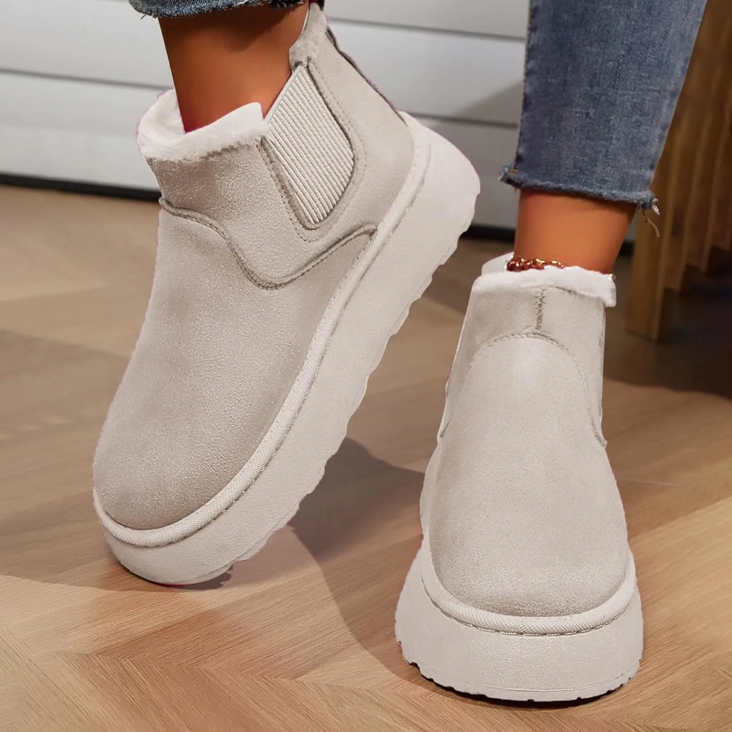 Women Leather Boots Winter Thick Sole With Plush Insulation Short Tube And Cotton Snow Boots Short Snow Boots