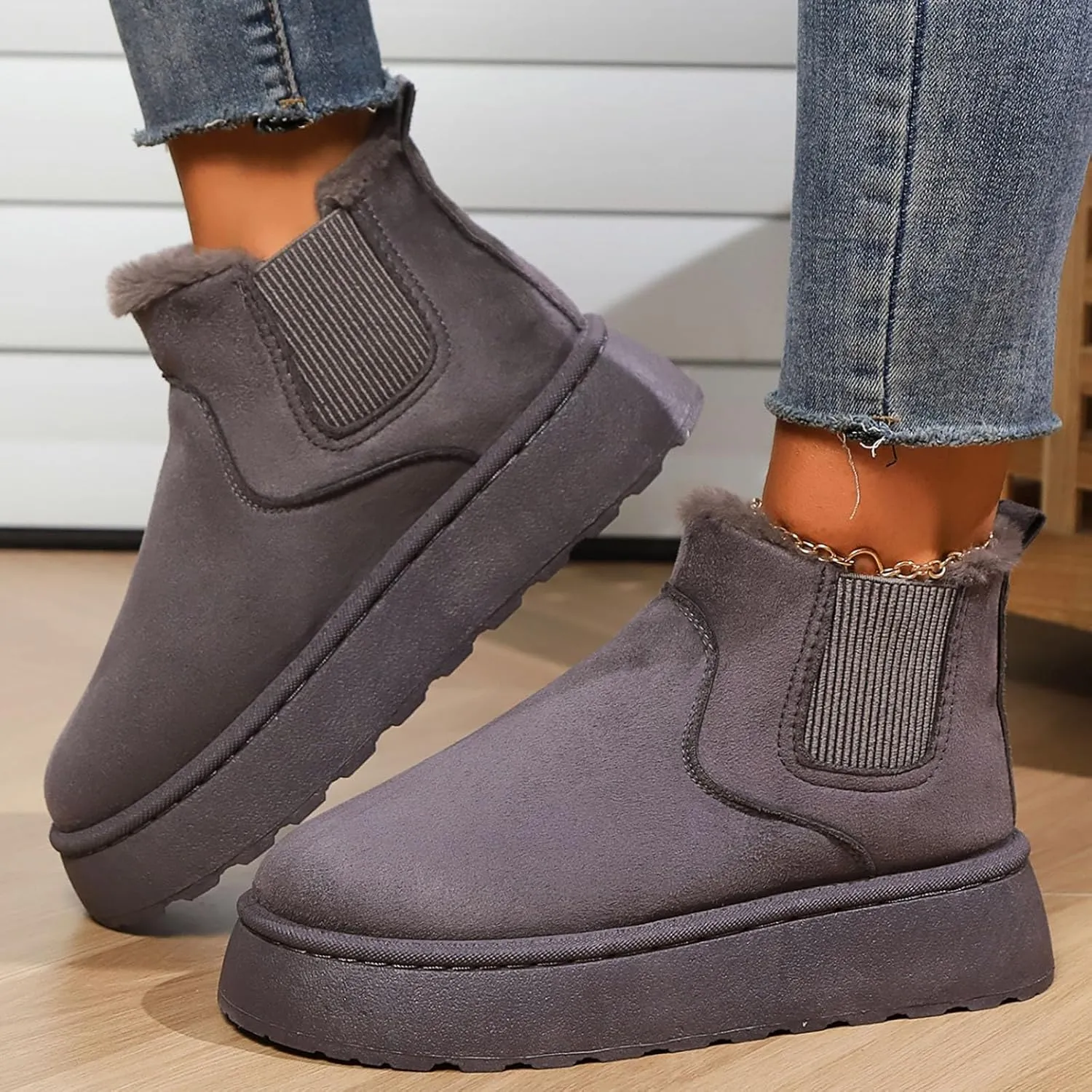 Women Leather Boots Winter Thick Sole With Plush Insulation Short Tube And Cotton Snow Boots Short Snow Boots