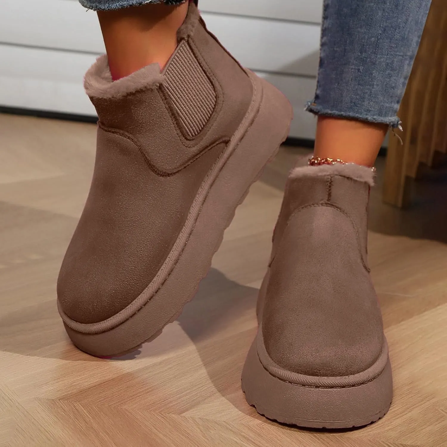 Women Leather Boots Winter Thick Sole With Plush Insulation Short Tube And Cotton Snow Boots Short Snow Boots