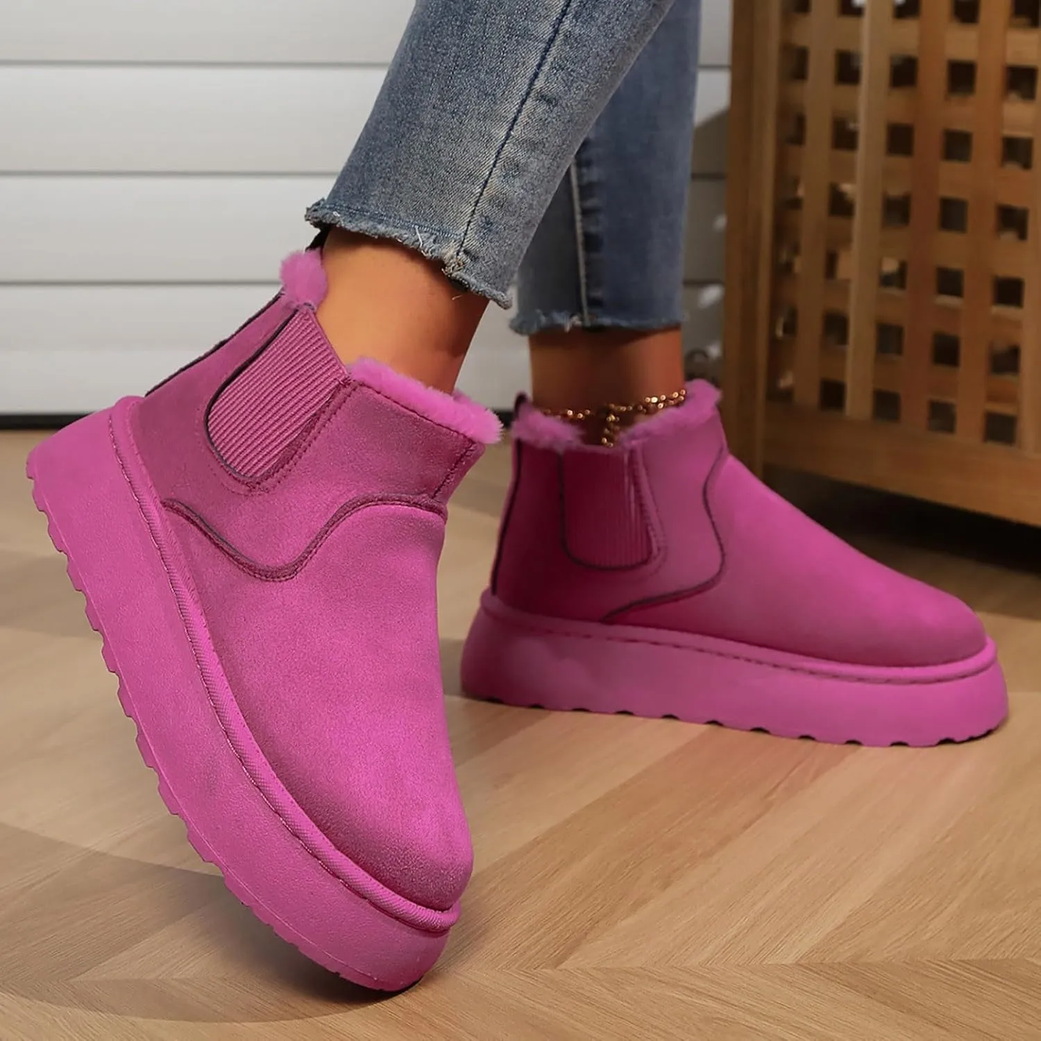 Women Leather Boots Winter Thick Sole With Plush Insulation Short Tube And Cotton Snow Boots Short Snow Boots