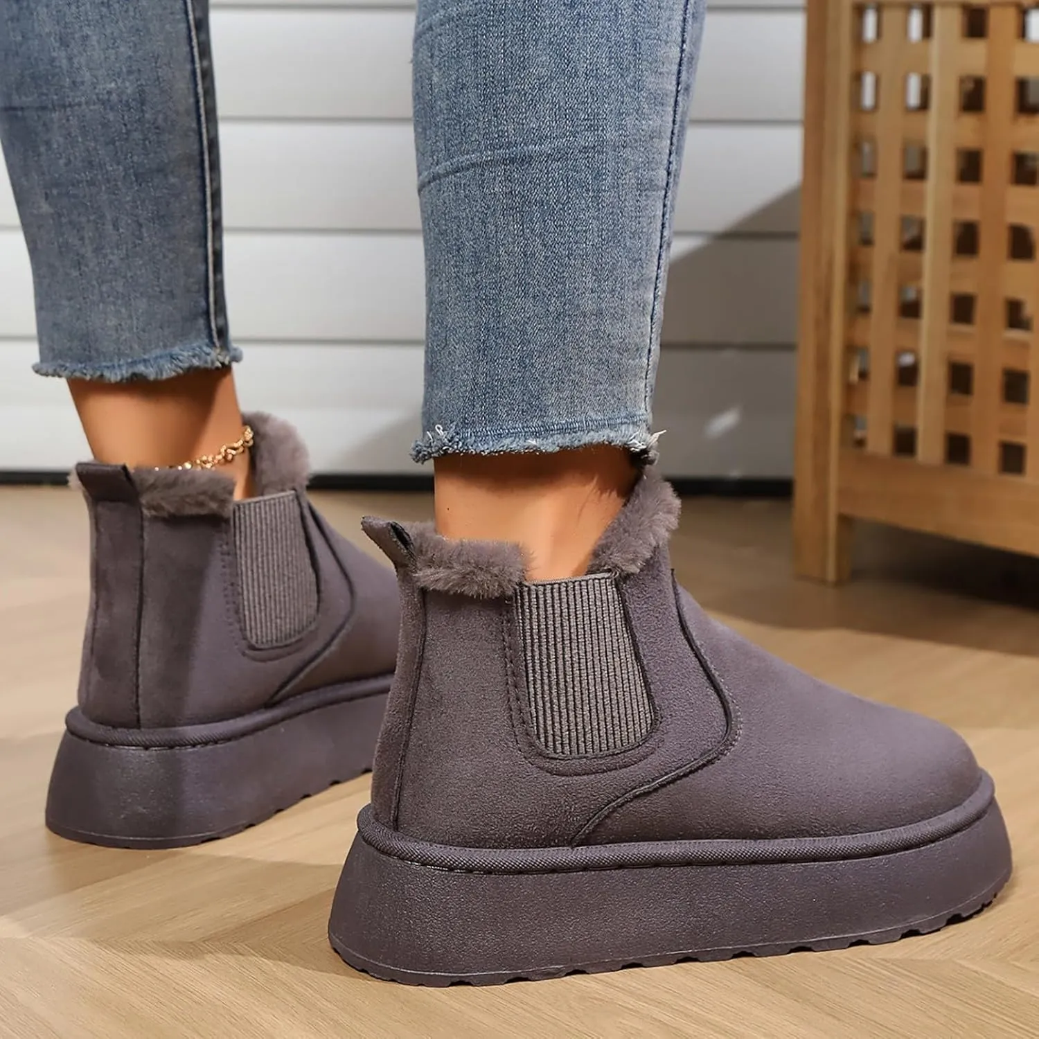 Women Leather Boots Winter Thick Sole With Plush Insulation Short Tube And Cotton Snow Boots Short Snow Boots