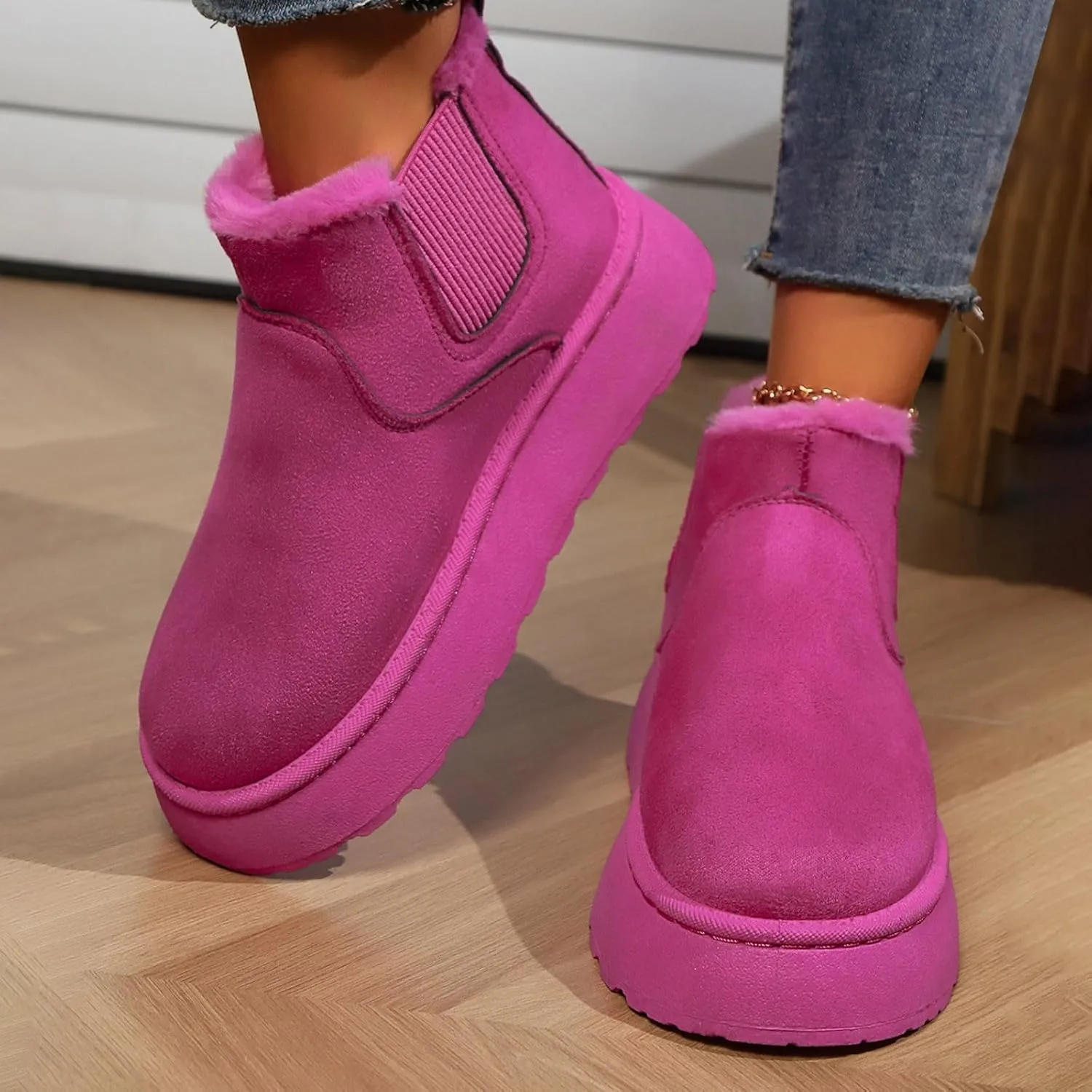 Women Leather Boots Winter Thick Sole With Plush Insulation Short Tube And Cotton Snow Boots Short Snow Boots