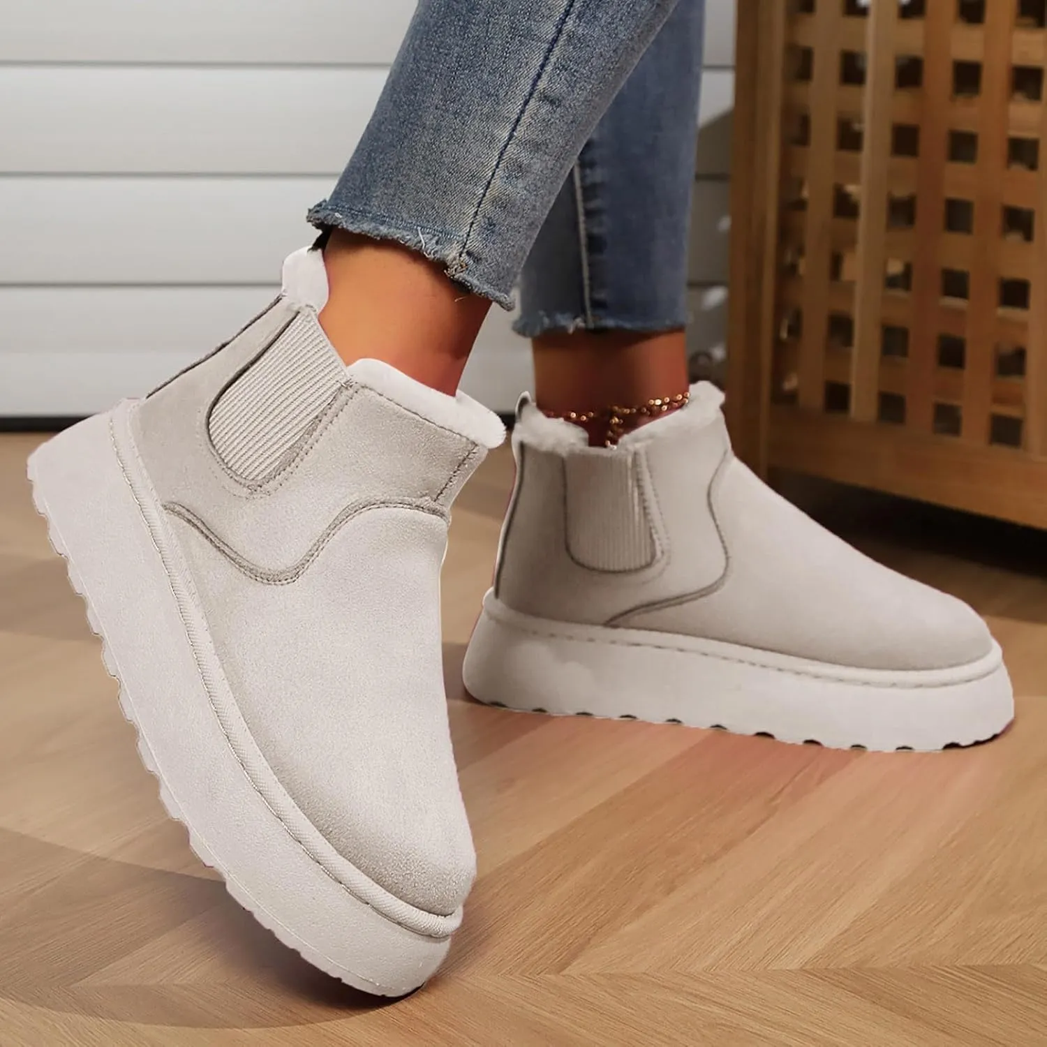Women Leather Boots Winter Thick Sole With Plush Insulation Short Tube And Cotton Snow Boots Short Snow Boots