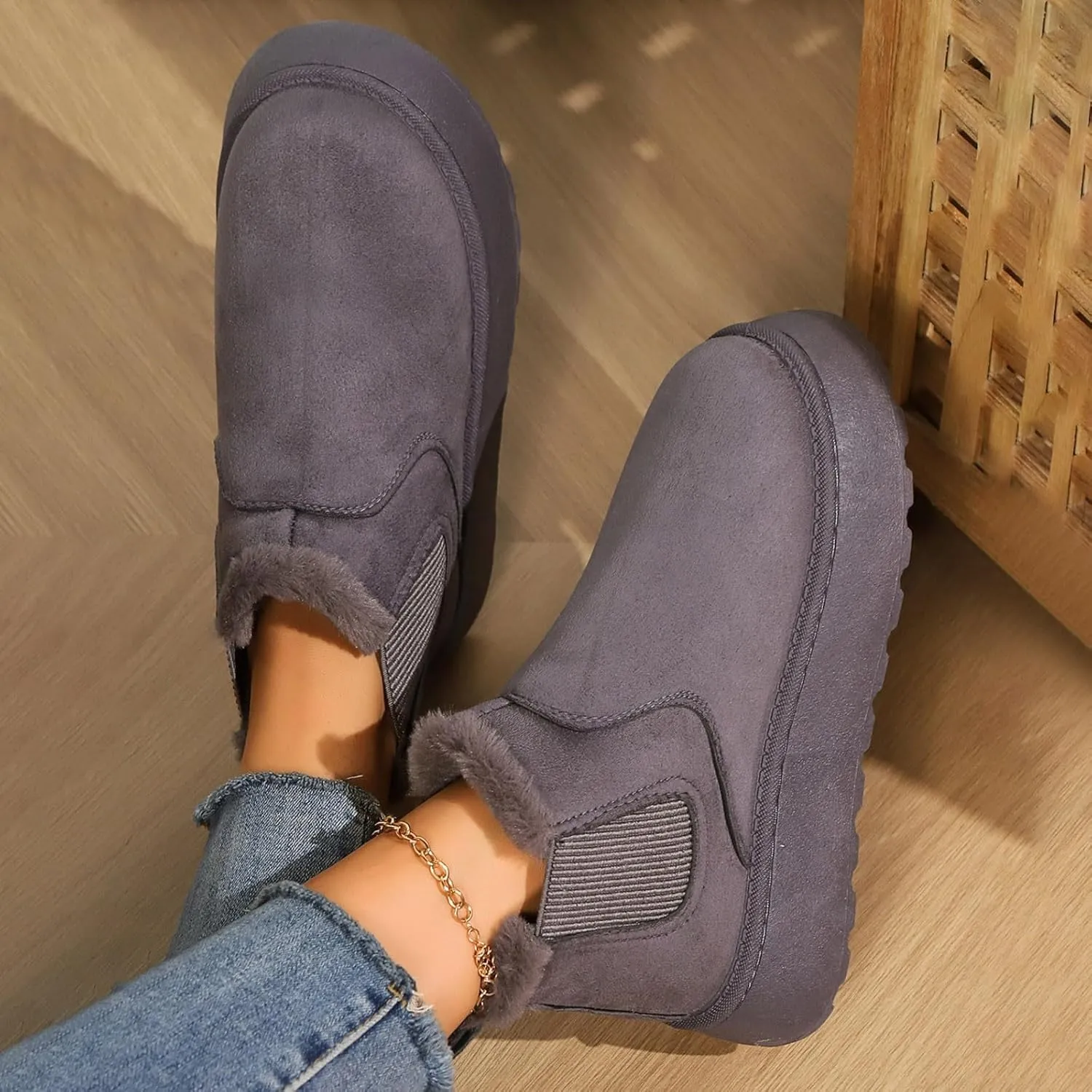 Women Leather Boots Winter Thick Sole With Plush Insulation Short Tube And Cotton Snow Boots Short Snow Boots