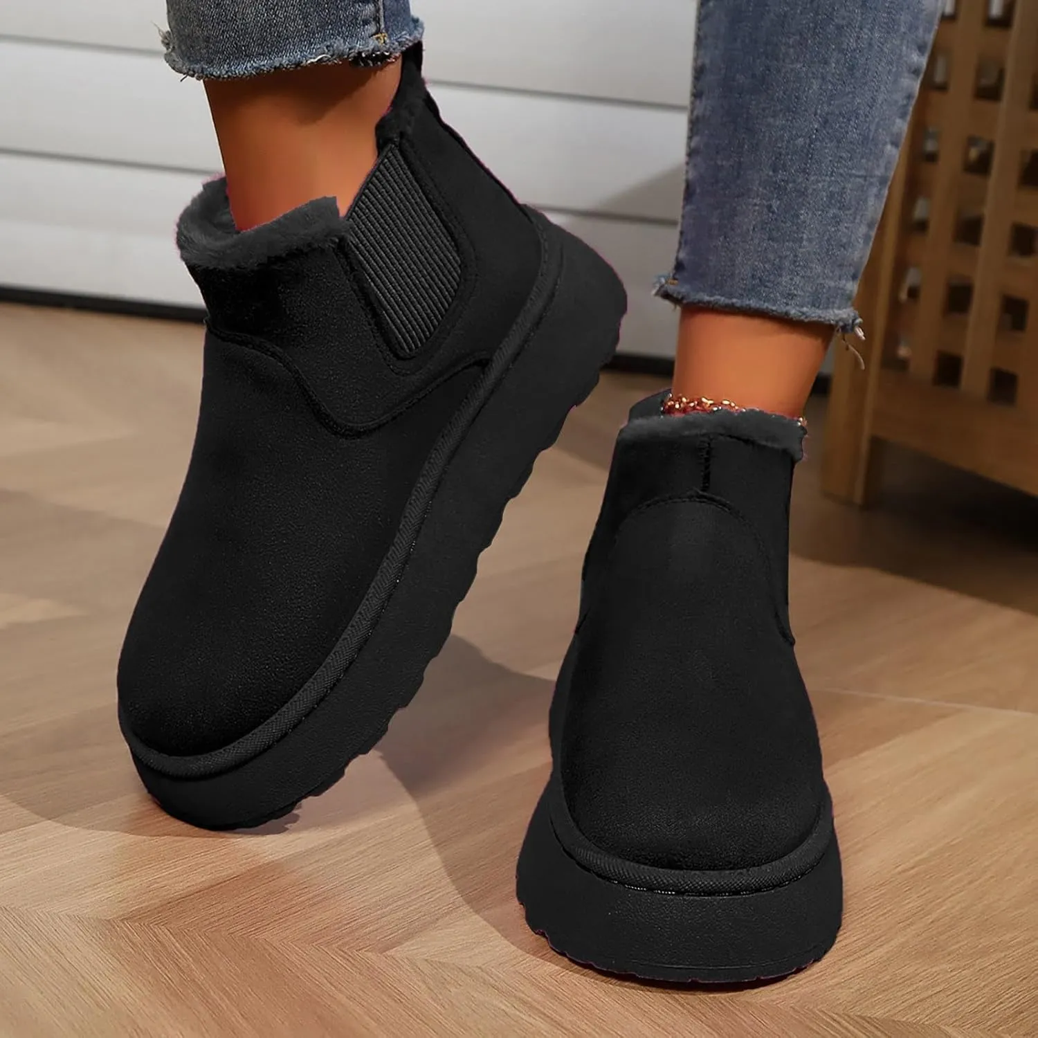 Women Leather Boots Winter Thick Sole With Plush Insulation Short Tube And Cotton Snow Boots Short Snow Boots