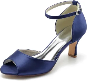 Women Peep Toe Wedding Shoes for Bride Satin Ankle Strap Wedding Shoes Low Kitten Heels Party Prom Dress Sandals