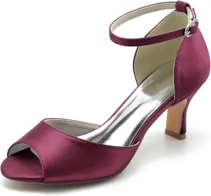 Women Peep Toe Wedding Shoes for Bride Satin Ankle Strap Wedding Shoes Low Kitten Heels Party Prom Dress Sandals