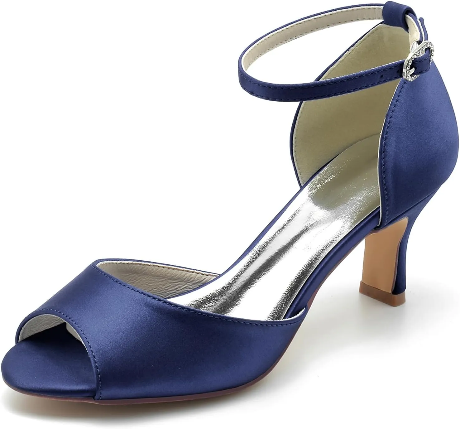 Women Peep Toe Wedding Shoes for Bride Satin Ankle Strap Wedding Shoes Low Kitten Heels Party Prom Dress Sandals