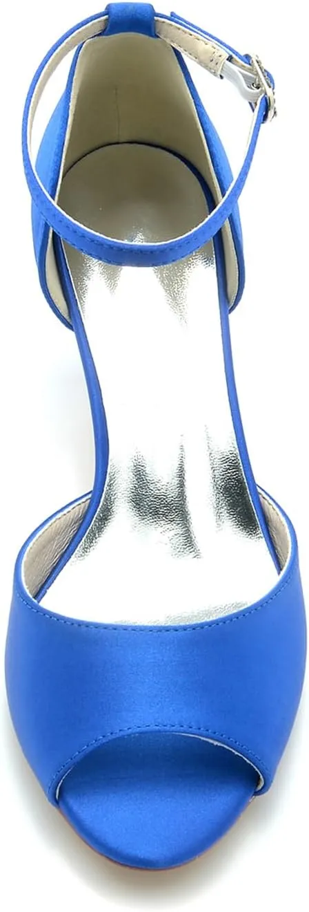 Women Peep Toe Wedding Shoes for Bride Satin Ankle Strap Wedding Shoes Low Kitten Heels Party Prom Dress Sandals