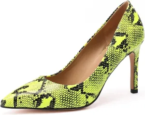 Women Snakeskin Heels, Animal Pirnt Slip On Pointed Toe Pumps, Closed Toe High Stiletto Heel Dress Shoes for Wedding Party Office