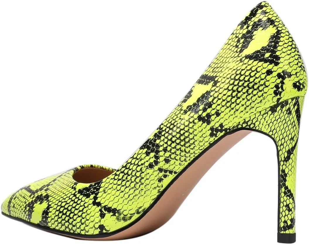 Women Snakeskin Heels, Animal Pirnt Slip On Pointed Toe Pumps, Closed Toe High Stiletto Heel Dress Shoes for Wedding Party Office