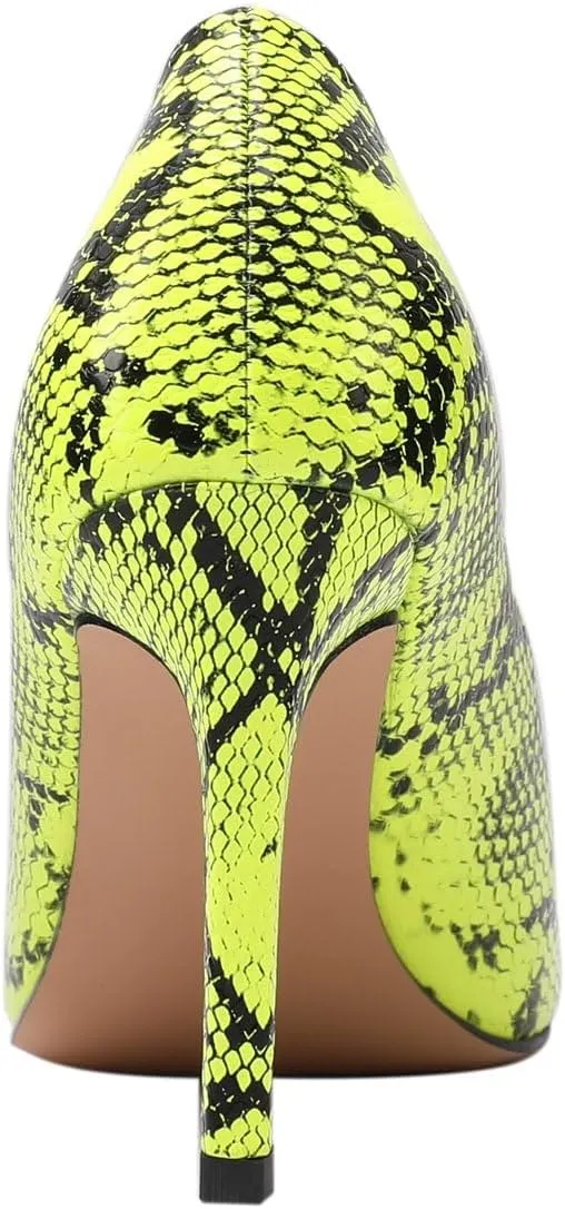 Women Snakeskin Heels, Animal Pirnt Slip On Pointed Toe Pumps, Closed Toe High Stiletto Heel Dress Shoes for Wedding Party Office