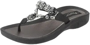 Women's 25542E Expression Beaded Waterproof Molded Sole Beach Thong Sandals Platform, Black, 8