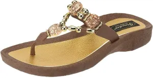 Women's 25542E Expression Beaded Waterproof Molded Sole Beach Thong Sandals Platform, Brown, 10