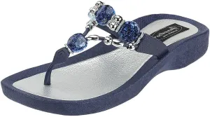 Women's 25542E Expression Beaded Waterproof Molded Sole Beach Thong Sandals Platform, Navy, 8