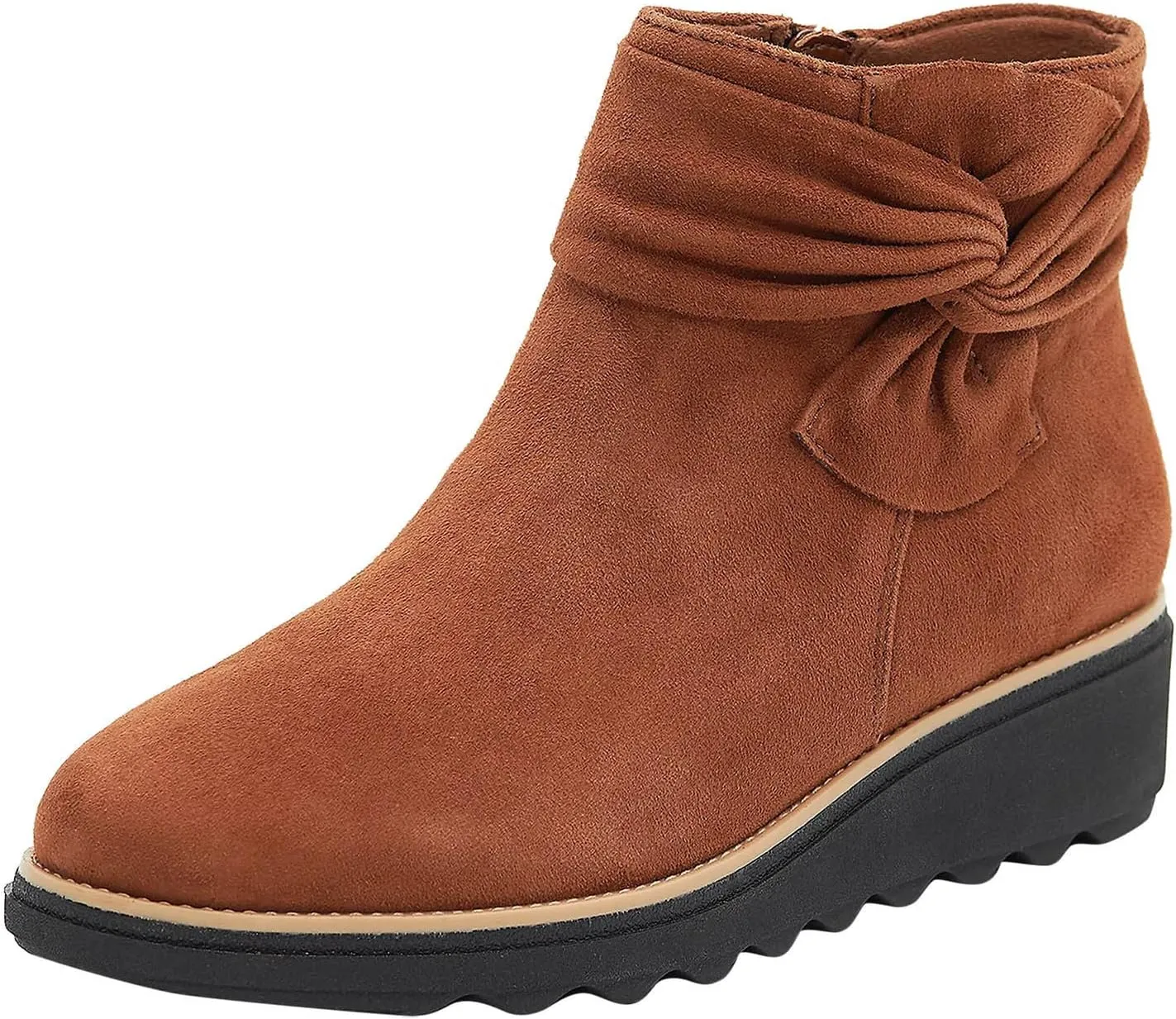 Womens Boots Fashion Flock Insulated Warm Anti-slip Boots for Women Casual Bowknot Thick Sole Zipper Ankle Boots