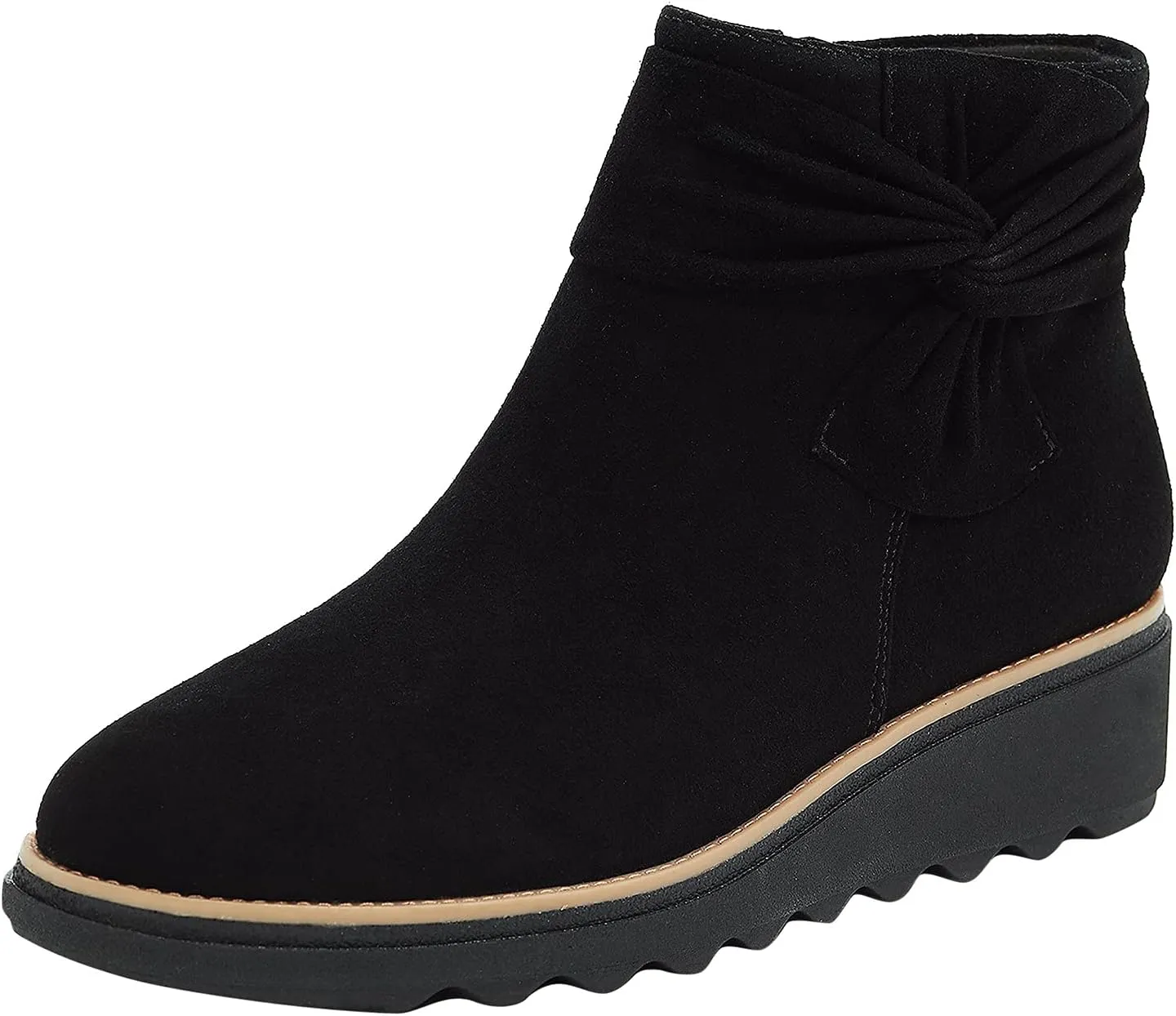 Womens Boots Fashion Flock Insulated Warm Anti-slip Boots for Women Casual Bowknot Thick Sole Zipper Ankle Boots