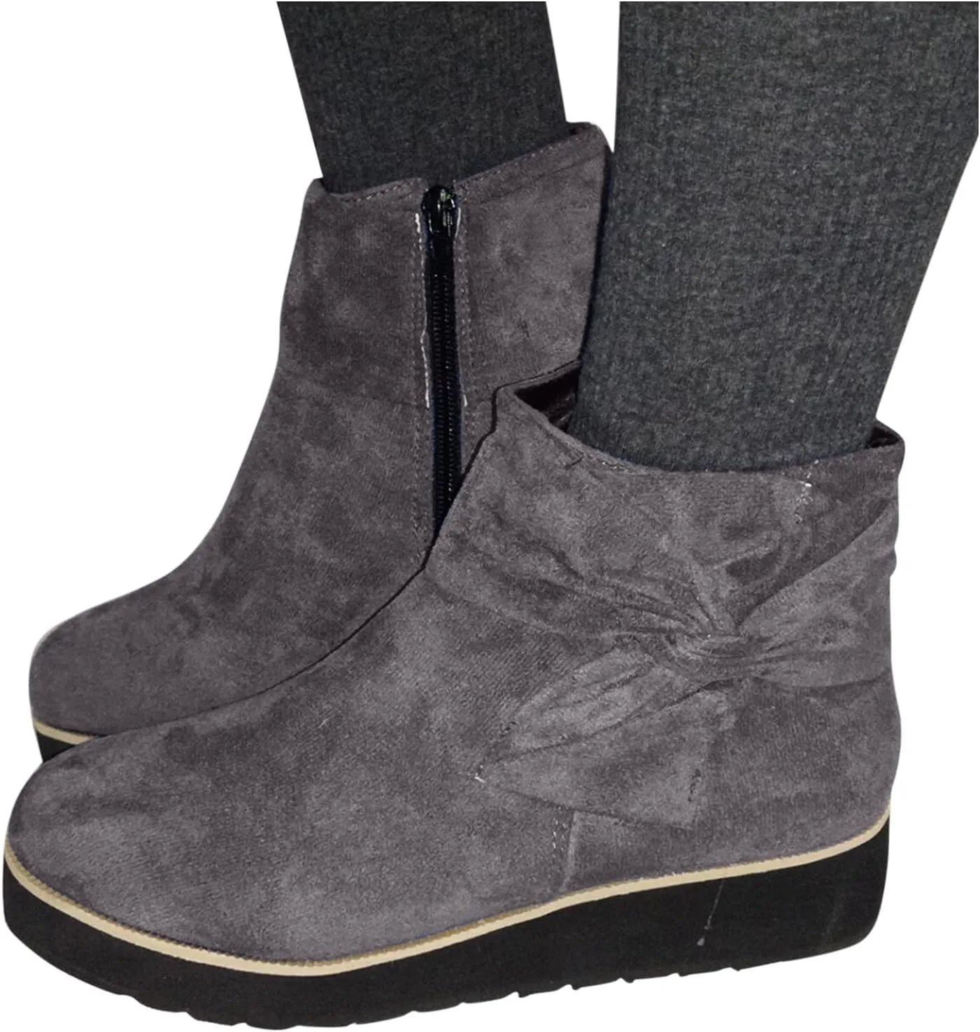 Womens Boots Fashion Flock Insulated Warm Anti-slip Boots for Women Casual Bowknot Thick Sole Zipper Ankle Boots