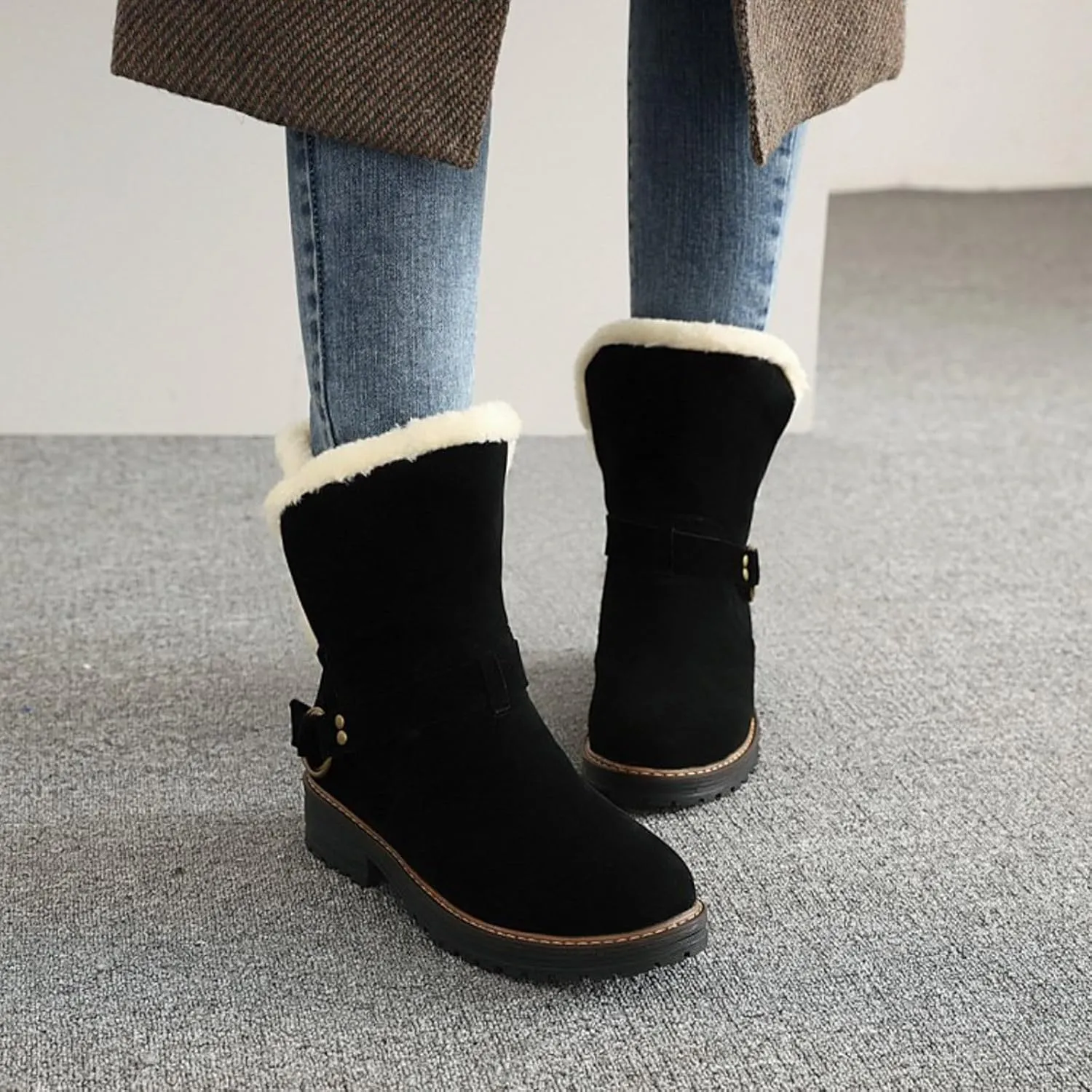Womens Boots Fashion Fully Fur Lined Thick Sole Side Zipper Boots for Women Soft Cozy Warm Snow Boots for Women