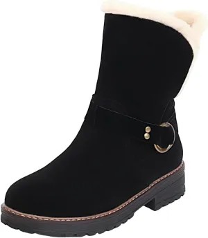 Womens Boots Fashion Fully Fur Lined Thick Sole Side Zipper Boots for Women Soft Cozy Warm Snow Boots for Women